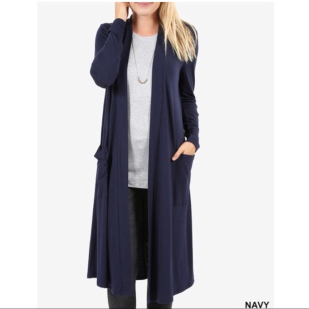 Long pocketed open cardigan